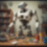 A creatively assembled robot made from household items
