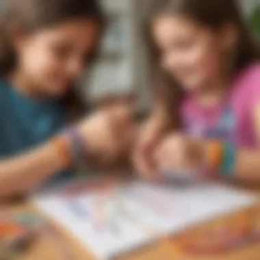 Engaging in Friendship Bracelet Crafting Children engaged in creating friendship bracelets together