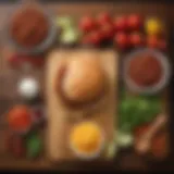 Fresh ingredients for sloppy joes laid out on a rustic wooden countertop