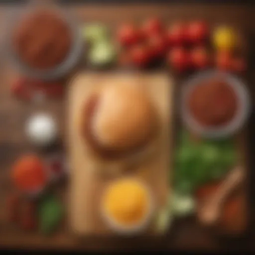 Fresh ingredients for sloppy joes laid out on a rustic wooden countertop
