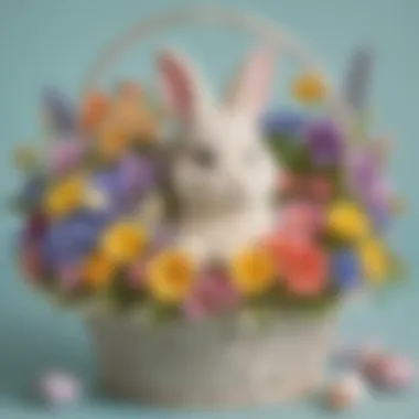 Springtime Floral Delights Colorful spring flowers and bunny toy in a pastel basket