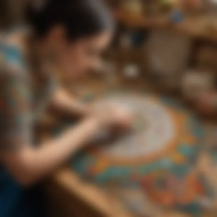 Artisan crafting intricate beadwork for necklace