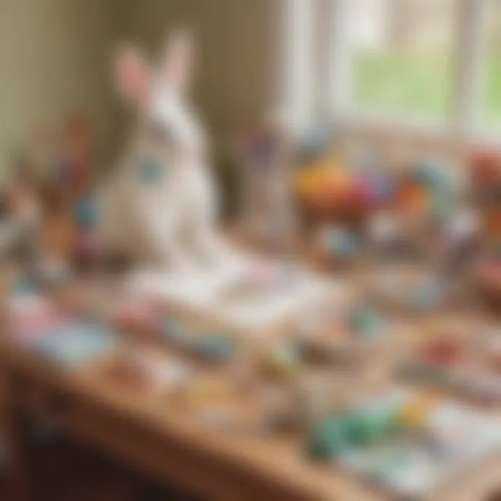 Easter bunny crafting supplies arranged neatly on a table