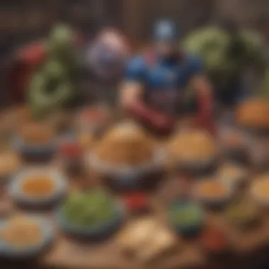 Delicious Avengers-themed Food Ideas A table filled with Avengers-inspired snacks and treats, appealing to young guests.