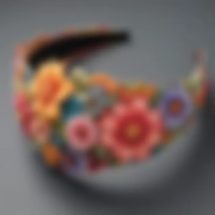 A beautifully designed headband showcasing floral patterns and vibrant colors