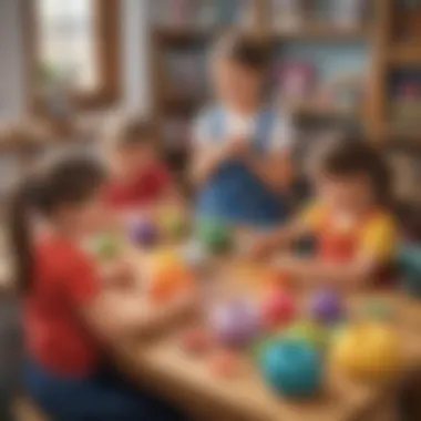 Children engaged in a yarn crafting project