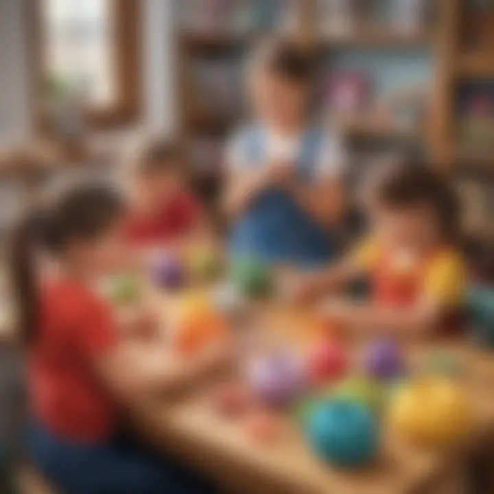 Children engaged in a yarn crafting project