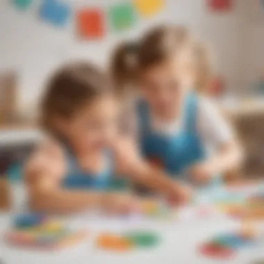 Children joyfully crafting with paper and glue