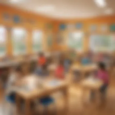 Dynamic Crafting Environment for Young Minds A vibrant classroom filled with children participating in craft activities
