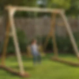 Child playing on DIY wooden swing set