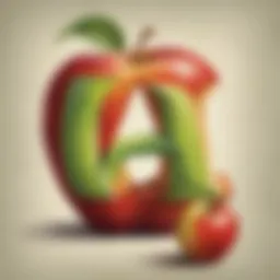 A vibrant illustration of letter A with an apple, showcasing creativity in children's literature.
