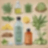 Close-up of essential ingredients for DIY sanitizer, including alcohol and aloe vera