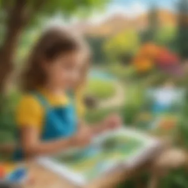 Preschooler painting a vibrant nature scene