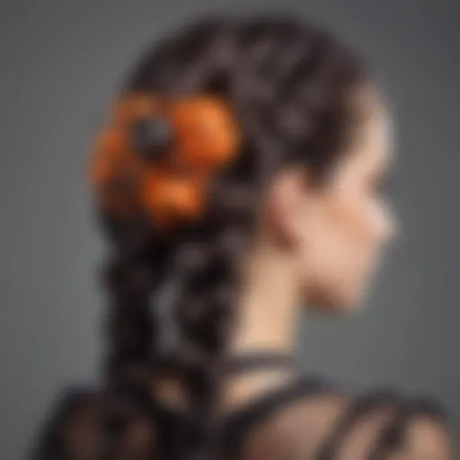 Charming Halloween-themed braided hairstyle adorned with spooky accessories