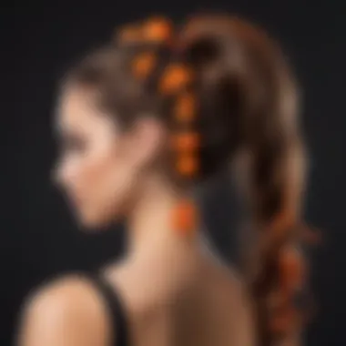 Festive Halloween Side Ponytail Creative side ponytail with festive hair colors and themed clips