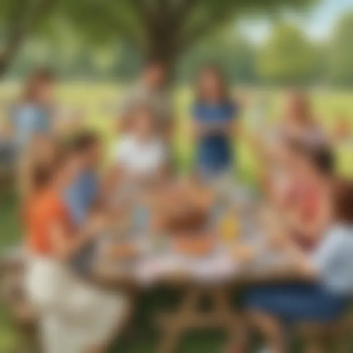 Group of teachers enjoying a picnic lunch outdoors