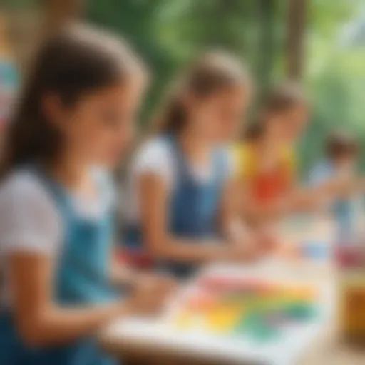 Kids painting in a summer camp class