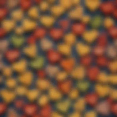Artistic Array of Heart-Shaped Noodles An array of heart-shaped noodles in various colors, symbolizing their cultural significance and artistic presentation.