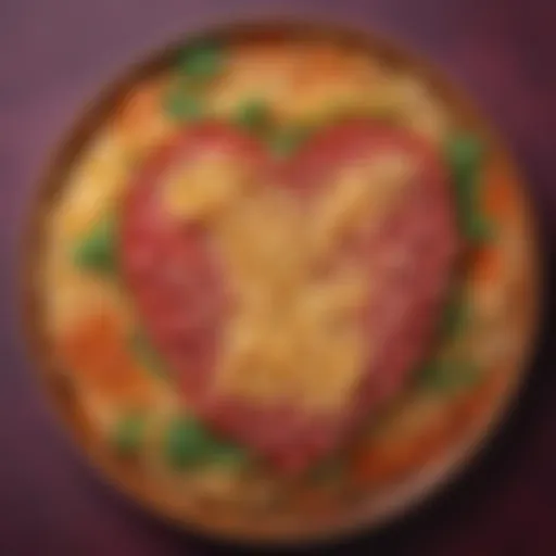 A close-up of vibrant heart-shaped noodles arranged aesthetically on a plate, showcasing their unique form.