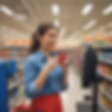 Customer ringing the bell at Walmart checkout