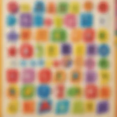 Diverse Educational Content in Worksheets Close-up of a colorful daily worksheet featuring letters, numbers, and shapes.