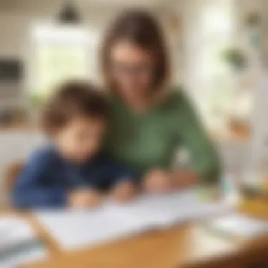 Collaborative Learning at Home A parent and child collaboratively working on a daily worksheet at home.