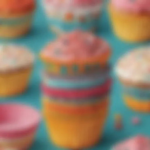 Colorful cupcake liners designed with artistic patterns and themes.