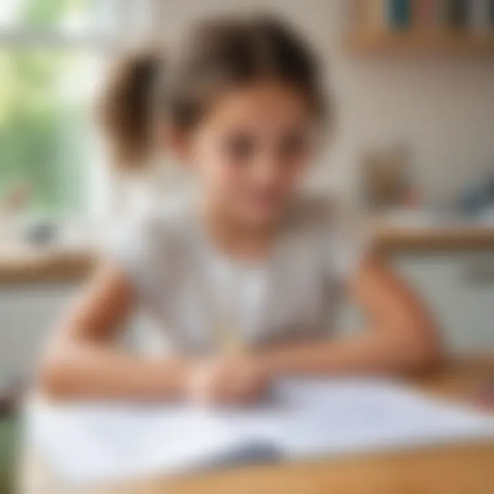 A child happily completing a worksheet at home