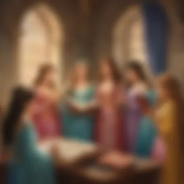 Illustration of Disney princesses reading the Haggadah