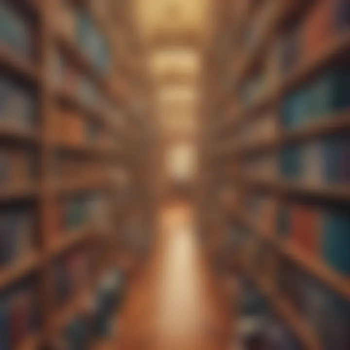 Illustration showing a diverse array of book genres in a library