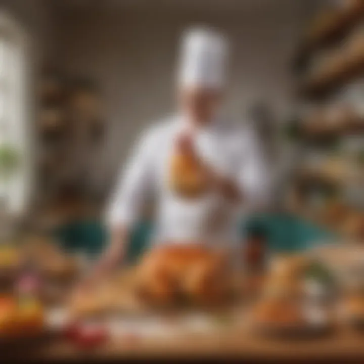 A chef's vibrant workspace showcasing innovative chicken recipe components.