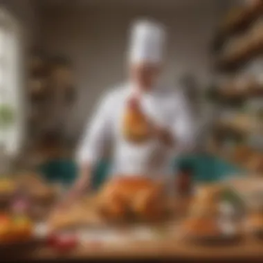 Innovative Chicken Recipe Workspace A chef's vibrant workspace showcasing innovative chicken recipe components.