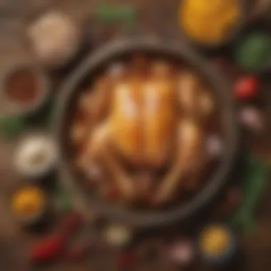 Kitchen Ingredients for Chicken Recipes A rustic kitchen scene featuring a variety of spices and fresh chicken ingredients.
