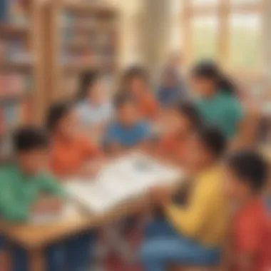 Building Reading Communities in Class Diverse group of first graders reading together