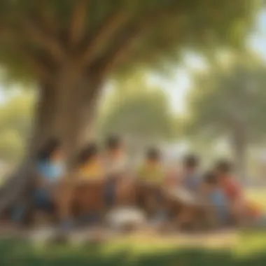 Community Reading Gathering Illustration of a diverse group of children reading together under a tree