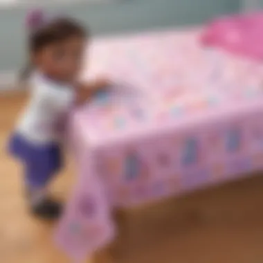 Effortless Maintenance of Doc McStuffins Table Cloth Doc McStuffins table cloth being easily cleaned after use