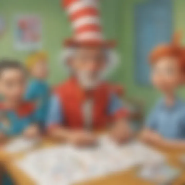 Children participating in a math game using Dr. Seuss characters