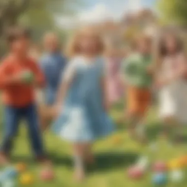 Children Enjoying an Easter Egg Hunt Children engaged in an Easter egg hunt with joyful expressions