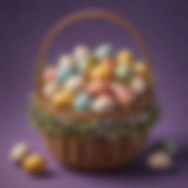 An intricately designed Easter basket filled with decorative eggs, symbolizing the festive spirit of the holiday.