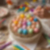 Colorful Easter egg decorating station with various art supplies