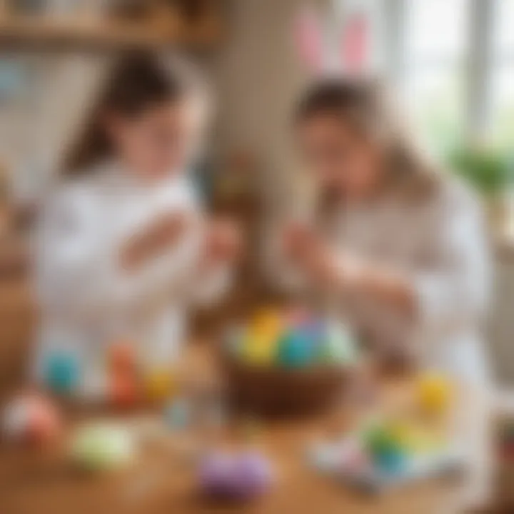Children engaged in a science experiment using Easter-themed materials