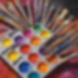 Colorful paint palette with brushes