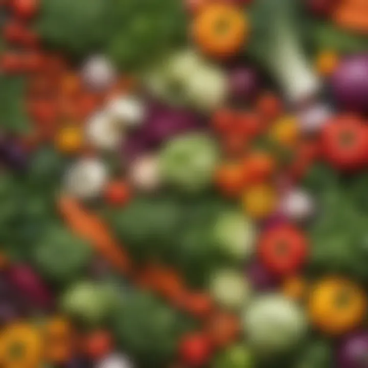A colorful array of fresh vegetables and herbs arranged on a kitchen counter