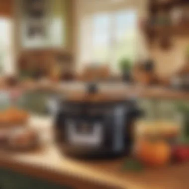 Cozy Kitchen Atmosphere for Easy Cooking A warm and inviting kitchen setting with a crock pot on the counter