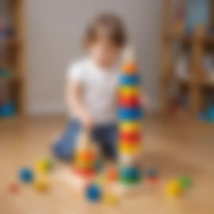 Child stacking colorful blocks to build a tower