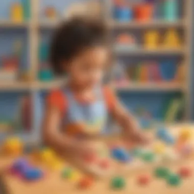 Child counting and sorting various shapes and colors