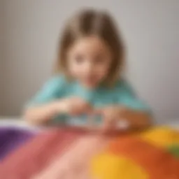 Child engaged in sensory play with colored rice