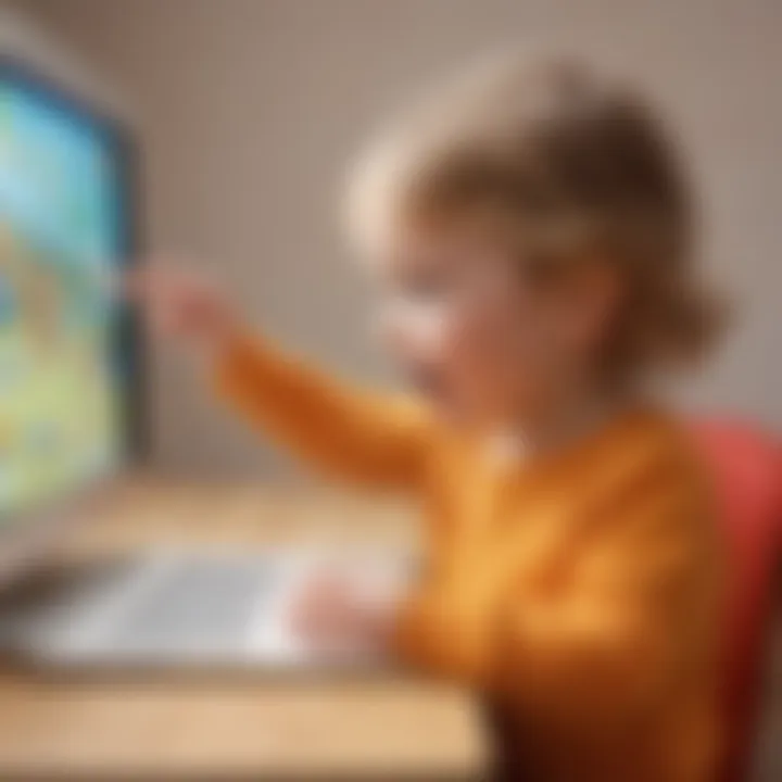 A child engaged in interactive learning with a screen