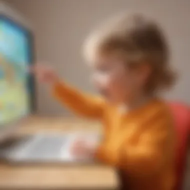 Interactive Engagement with Screen Content A child engaged in interactive learning with a screen