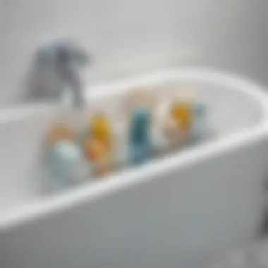 A stylish bathtub toy caddy neatly arranged